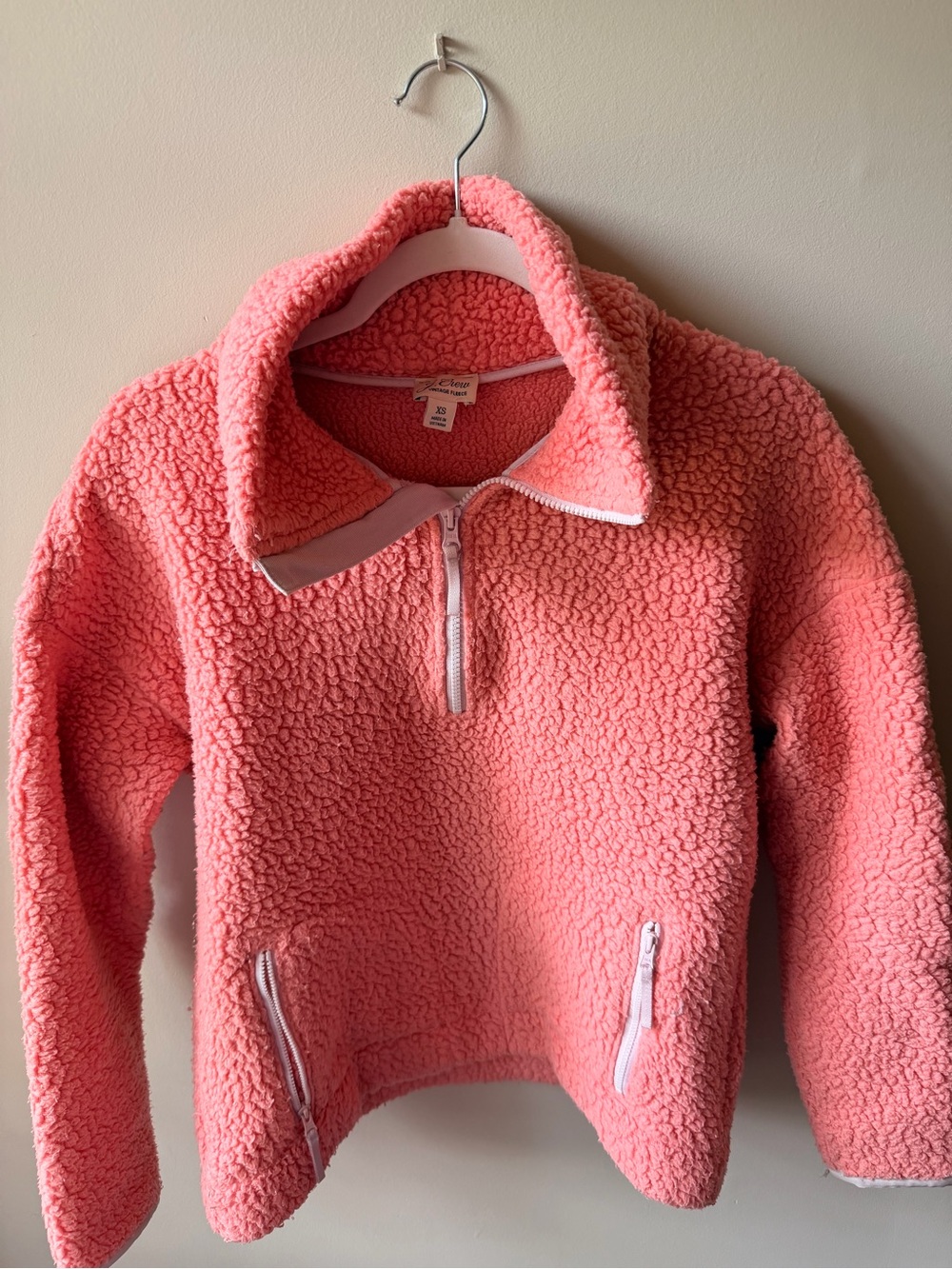 J. Crew Coral Pink Sherpa Fleece Pullover